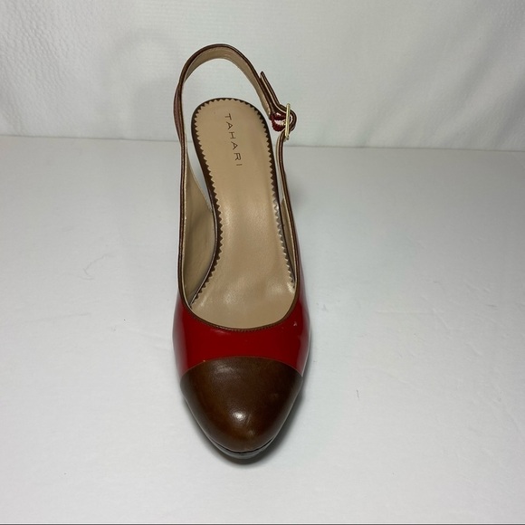 TAHARI Red Parent / Leather Sling Back Size 8M Women's Shoes With Brown Toe Cap - Picture 12 of 15